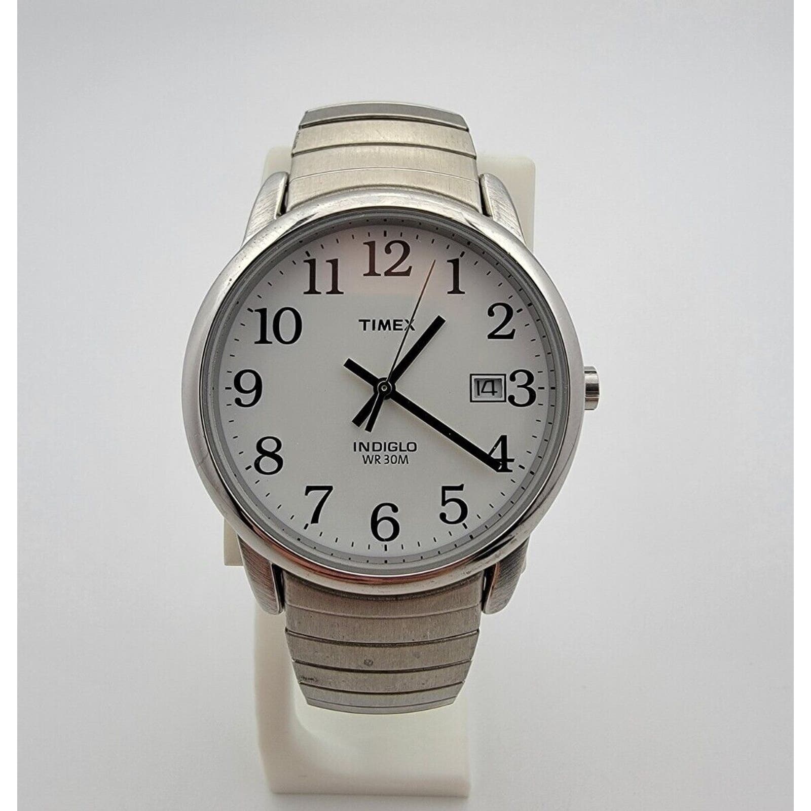 Men's Timex Indiglo T2h451 Easy Reader White Calendar Quartz Watch New Battery